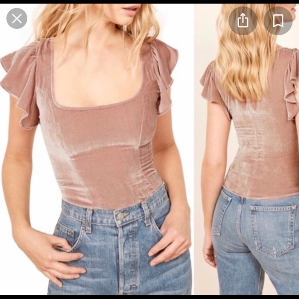 Reformation Pink Velvet Ruffle Top